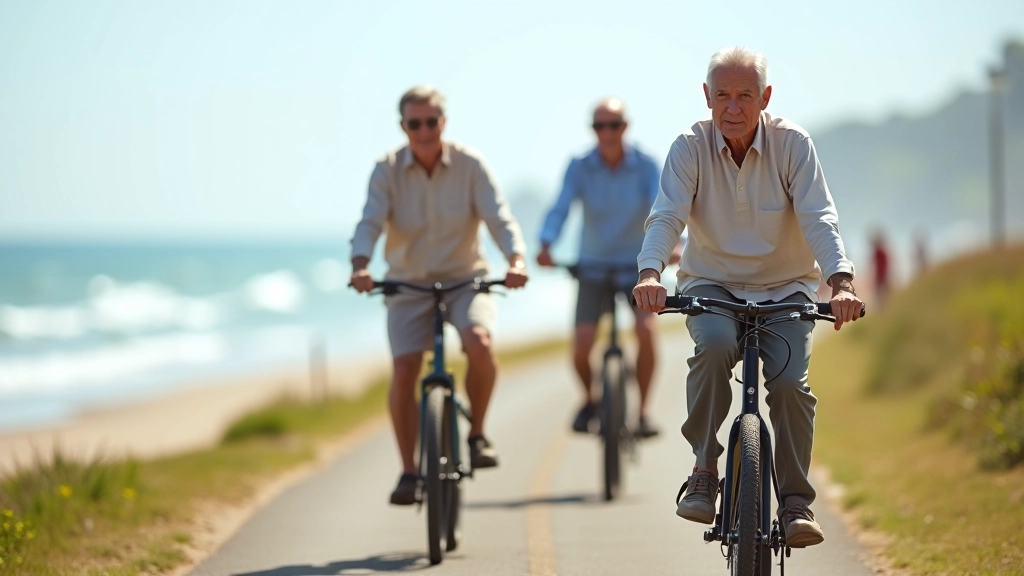 Seniori uz velobraukšanas tūres, viļņi un smilts Ventspilī